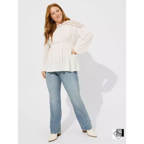 Flocked Mesh Crew Neck Bell Sleeve Swing Top sz 2 nwt - Picture 1 of 6